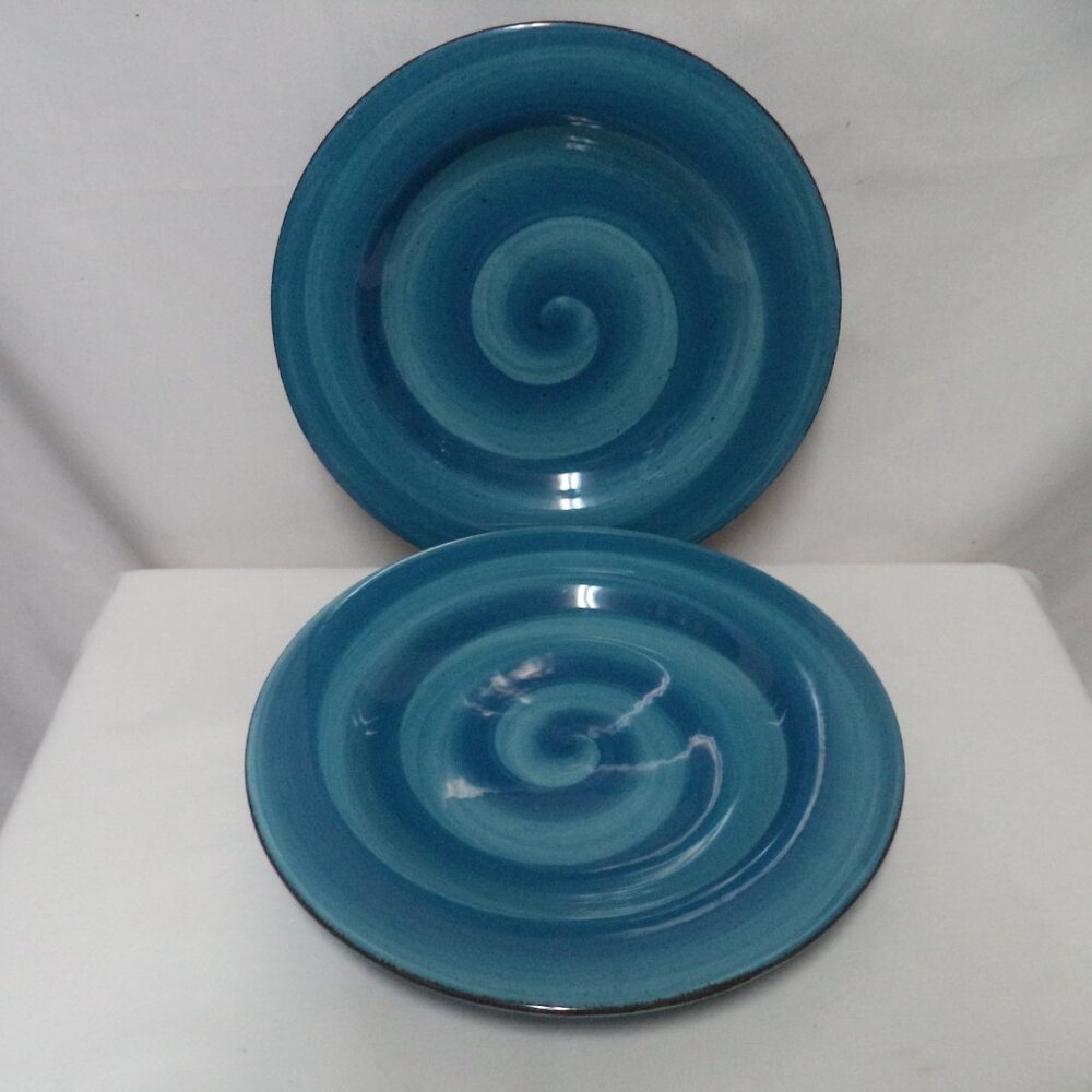 Hausenware Hand painted Blue Twist dinner plate Set 2 dish safe large 11.5"